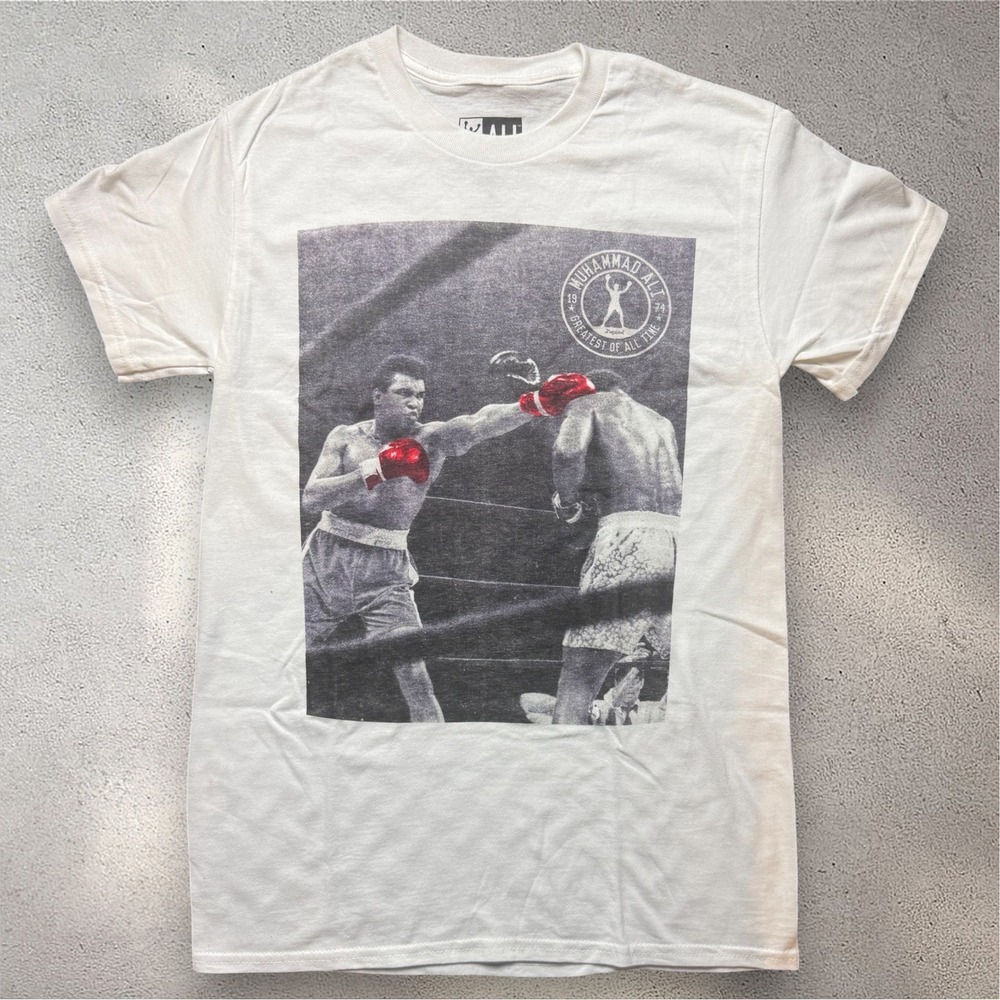 Muhammad Ali Hybrid Apparel Graphic Tee White Red Foil Boxing Shirt Mens Small
